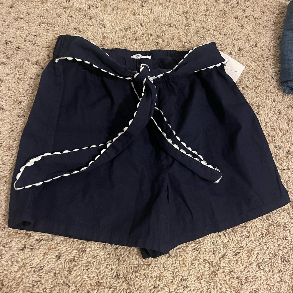 Navy Blue Women's Shorts with White Trim